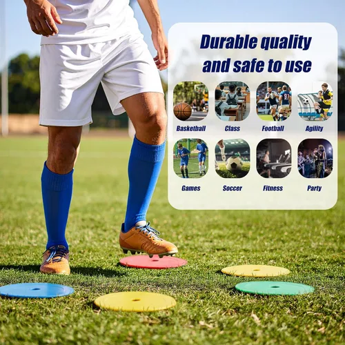 Miniatura 7 de 50 marcadores de puntos de cono plano de 6 pulgadas, antideslizantes, agujeros de piso, conos de fútbol, canchas de campo, discos planos