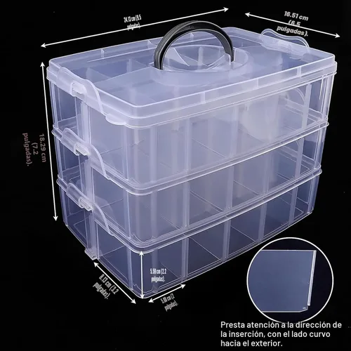 Miniatura 2 de SGHUO Caja de almacenamiento apilable de 3 niveles con divisores - 30 compartimentos, organizadores de cuentas para almacenamiento de manualidades
