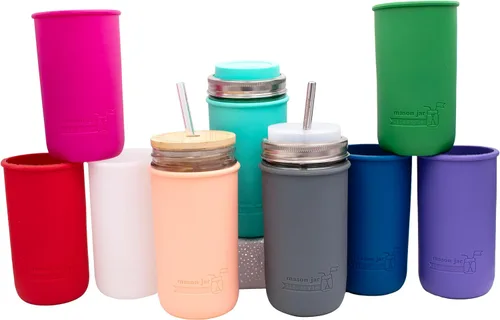 Miniatura 2 de Mason Jar Lifestyle - Fundas de silicona de 24 onzas para proteger frascos de bola (4, Americana Multicolor)
