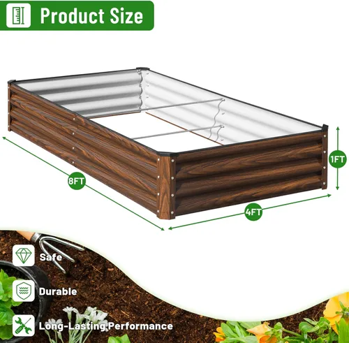 Miniatura 2 de SnugNiture Cama de Jardín Elevada Galvanizada 8x4x1 Pies Caja de Plantación de Metal al Aire Libre Gran Kit de Acero para Cultivar Vegetales, Flores
