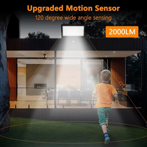 Miniatura 3 de Lámpara de pared solar para exteriores, 1050 lm IP65 impermeable tipo 2, lente óptica 104 LED, 3 modos de iluminación, luz de pared con sensor