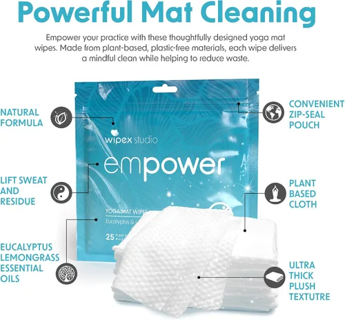 Miniatura 2 de Wipex Studio Empower - Toallitas limpiadoras para esterillas de yoga, paquete de 25 unidades, ultra gruesas y texturizadas, aroma de eucalipto