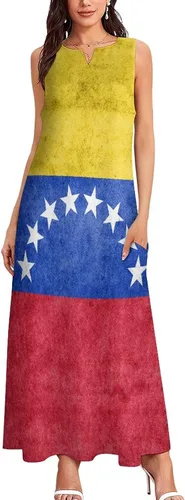 Miniatura 2 de Vestido largo hasta el tobillo de la bandera de Venezuela para mujer, sin mangas, de verano con bolsillos