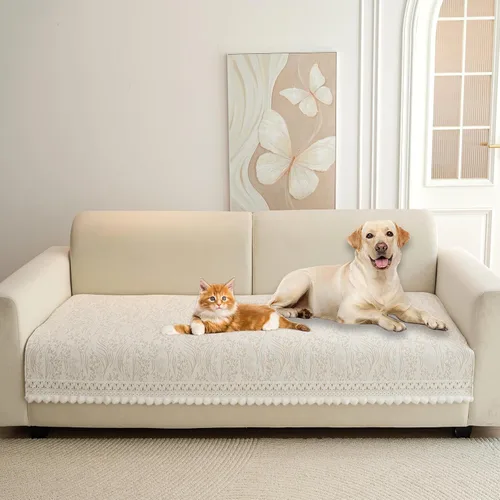 Miniatura 23 de HANDONTIME Funda de sofá de algodón suave apta para mascotas, elegante funda de sofá para mascotas con bordado, protector de sofá para perros
