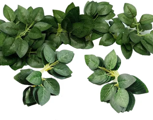 Miniatura 3 de Paquete de 200 hojas verdes artificiales a granel, hojas de rosas falsas para ramos de boda, centros de mesa, decoración de fiesta, 6 hojas