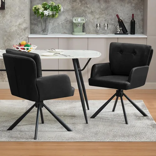 Miniatura 17 de WUTUTUEE Juego de 2 sillas de comedor de tela, modernas, tapizadas, giratorias, cómodas sillas de comedor con respaldo medio, sillón de escritorio