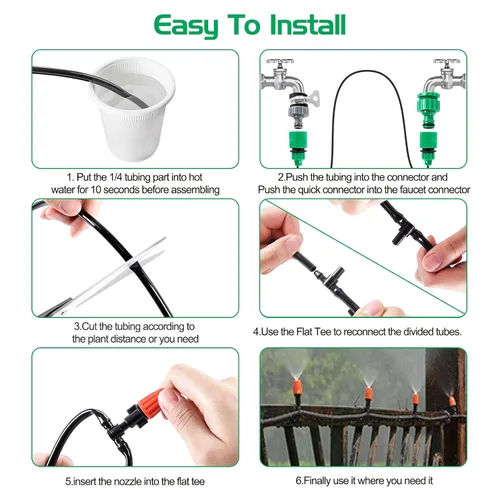 Miniatura 5 de MIXC Sistema de riego de invernadero Sistemas de riego de invernadero 1/4 PULGADA 50 pies Kit de riego automático por goteo DIY Accesorios de jardín