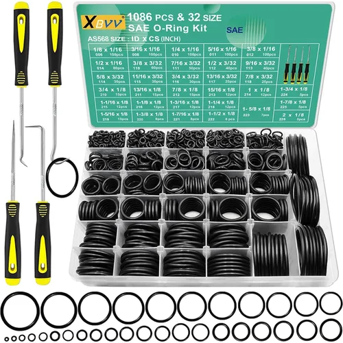 Miniatura 5 de XBVV Kit surtido de 1086 piezas de 32 tamaños SAE y 158 arandelas de grifo y kit de juntas de manguera de jardín para reparación de sellado