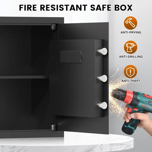 Miniatura 5 de Caja de seguridad de 16.54 pulgadas de alto, caja de seguridad para el hogar de 2.5 pies cúbicos con bolsa impermeable e ignífuga, caja de seguridad