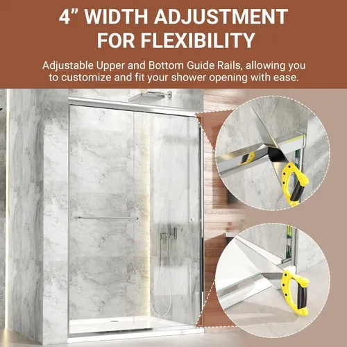 Miniatura 4 de Puerta de ducha corredera doble 44"-48" de ancho x 72" de alto, puerta de ducha de vidrio para baño de 1/4" (6mm) de vidrio templado transparente