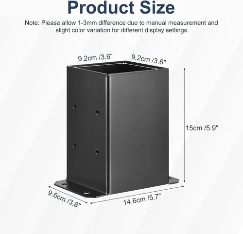 Miniatura 2 de uxcell Base de poste de 4 x 4, 3 piezas, tamaño interior de 3.6 x 3.6 pulgadas, soportes de poste recubiertos de polvo negro con tornillos