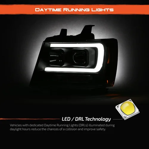Miniatura 4 de AKKON - Compatible con 2007-14 Chevy Tahoe Suburban 1500/2500 07-13 Avalanche Proyector LED [barra de tubo C] Par de faros negros izquierdo+derecho