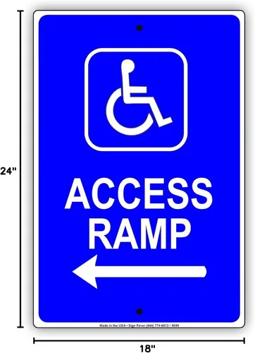 Miniatura 2 de Rampa accesible para discapacitados con flecha, aviso de dirección para silla de ruedas, letrero de aluminio de 18 x 24 pulgadas