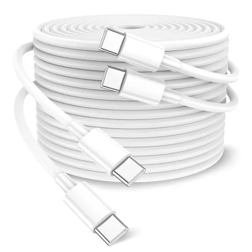 Cable USB C a USB C de 100 W, paquete de 2 unidades de 10 pies, cable USB tipo C a tipo C, cable USB-C compatible con iPhone Blanco