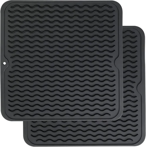 Miniatura 30 de ZLR 2 bandejas de silicona para fregadero (6 x 12 pulgadas/6.024 x 12.008 in) - Soporte estrecho para esponja para encimera de cocina - Tapete Negro