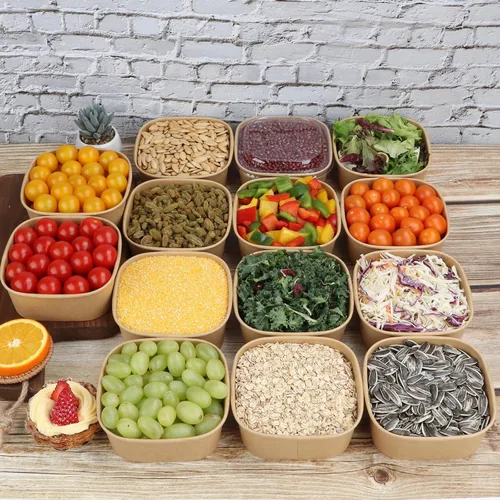 Miniatura 6 de Cuencos desechables de papel kraft de 17 onzas con tapas, recipientes de alimentos, cuencos de sopa, suministros de fiesta, cuencos de golosinas