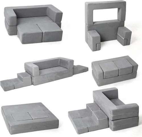 Miniatura 4 de Sofá infantil de 12 piezas modular con estrellas que brillan en la oscuridad, sofá convertible plegable de espuma para niños y niñas, muebles