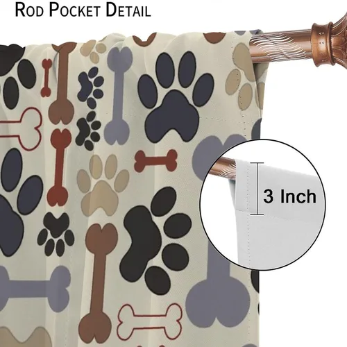 Miniatura 7 de Cortinas opacas con diseño de animales, fondo azul con huellas de perro, huesos y divertido patrón de cachorro, cortinas de sala de estar para niños