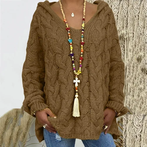 Miniatura 2 de Women Fashion Loose Large Size Solid Color Hood Long Sleeves Sweater Tops Women Pullover Sweaters for Fall and Winter