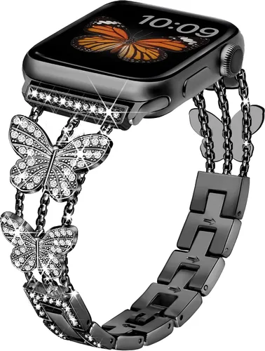 Compatible con Dressy Designer Bling Apple Watch Band para mujeres y hombres, 1.575 pulgadas, 1.614 pulgadas, 1.496 pulgadas, correas de mariposa