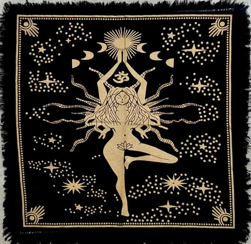 Miniatura 35 de CRAFT KALA Tela de altar planetas espirituales, estrellas rituales y galaxia, hermoso sistema solar, sistema solar, oro y plata, 24 x 24 pulgadas