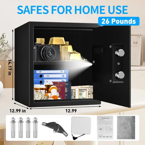 Miniatura 6 de Caja fuerte de 2.3 pies cúbicos a prueba de fuego para USO DOMÉSTICO, caja fuerte de seguridad digital con teclado programable y llaves de repuesto