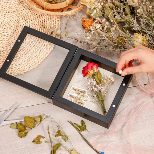 Miniatura 4 de Marco de caja de sombra pequeña de 5 x 5 con parte trasera de lino, resistente vitrina de memoria de flores, imágenes, medallas y más, color negro