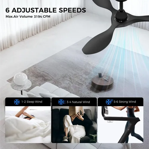 Miniatura 5 de Roomratv Ventiladores de techo con luces y control remoto, motor CC reversible silencioso y silencioso, 6 velocidades, temporizadores, 3 CCT, uso