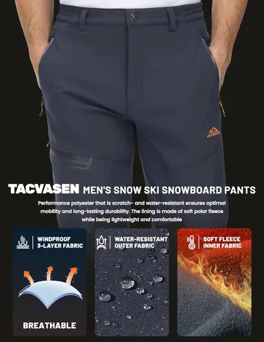 Miniatura 4 de TACVASEN Pantalones de esquí de nieve para hombre, pantalones de snowboard resistentes al agua, pantalones de senderismo con forro polar