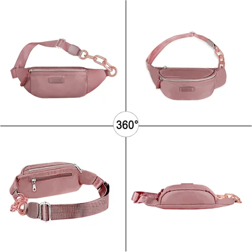 Miniatura 4 de Bolso pequeño de la honda para las mujeres del riñonera de nylon con la correa ajustable, Rosado