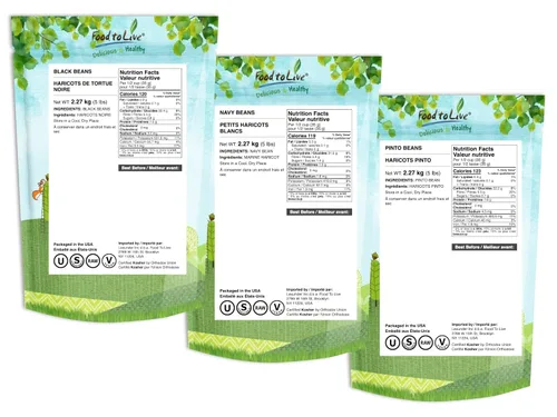 Miniatura 3 de Food to Live Paquete de frijoles secos de alta calidad, paquete de 3 – frijoles negros (5 libras), frijoles pintos (5 libras), frijoles marinos