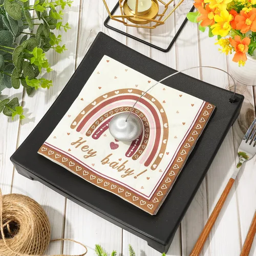 Miniatura 3 de AnyDesign Paquete de 80 servilletas de papel boho arcoíris Hey Baby Party Luncheon Servilletas retro desechables decorativas para baby shower