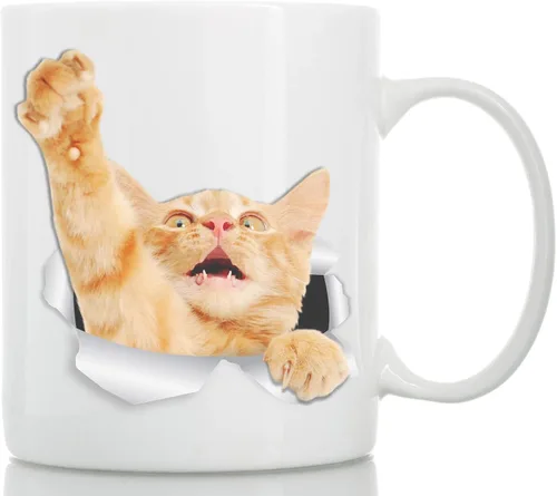 Miniatura 7 de Winston & Bear Taza de café con gato de jengibre escalador, divertida taza de café de cerámica atigrado naranja para los amantes de los gatos
