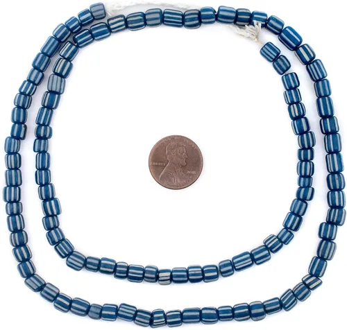 Miniatura 2 de The Bead Chest Cuentas de grosella espinosa de Java - Hilo completo de cuentas de vidrio a rayas (azul, 0.157 in)