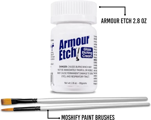 Miniatura 2 de Crema para Grabado de Vidrio Armour Etch - Tamaño Inicial de 2.8oz - Incluye Pinceles de Aplicación Moshify