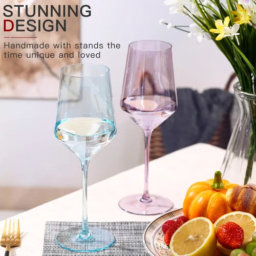 Miniatura 2 de comfit Juego de copas de vino de colores de 6 a 15 onzas sopladas a mano con tallo largo y borde delgado, copas de vino rojo/blanco, copas de vino