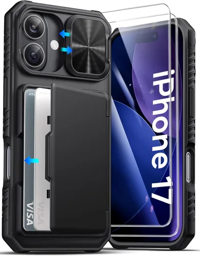 Miniatura 57 de ATATOO Funda para iPhone 17, tarjetero integrado (almacena 3-5 tarjetas) y funda para cámara deslizante y bloqueo RFID, protección de grado militar