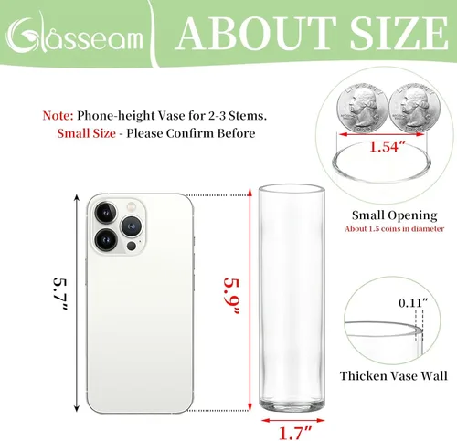 Miniatura 2 de Glasseam - Juego de 12 jarrones cilíndricos de cristal para centros de mesa, mesa de fiesta de boda, 5.9 pulgadas, decoración moderna y transparente