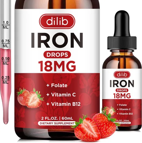 Miniatura 8 de Suplemento de hierro líquido para mujeres y hombres, suplementos de hierro para anemia con folato, vitamina C, B12 para soporte de glóbulos rojos