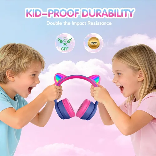 Miniatura 9 de IFECCO Kids Wireless Headphones with Case - Cute LED Light Up Cat Ear,50H Playtime,Safe Volume Limited,Bluetooth 6.0 Kids Girls Headphones for