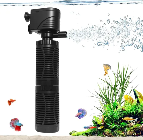 Miniatura 9 de Filtro de acuario para tanque de 5 a 10 galones - Bomba de filtro sumergible ultra silenciosa, 4 W de eficiencia energética, flujo ajustable, fácil
