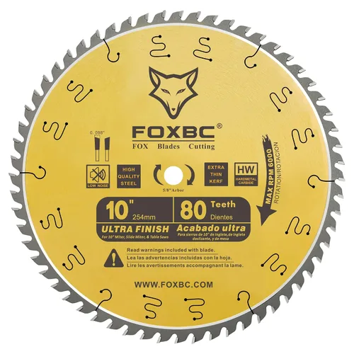 Miniatura 5 de FOXBC Hoja de sierra de mesa de 10 pulgadas, 80 dientes, corte ultra fino de madera, eje de 5/8 de pulgada
