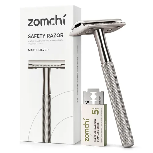 Miniatura 11 de ZOMCHI Maquinilla de afeitar de seguridad de doble filo para hombres y mujeres, maquinilla de afeitar de metal con 5 cuchillas de afeitar de Navaja