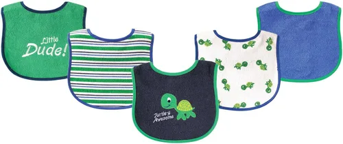 Miniatura 13 de Luvable Friends Baby Cotton Terry Drooler Bibs with PEVA Back, Transportation, One