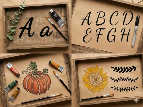 Miniatura 5 de DLY Lifestyle Plantillas de letras grandes para pintar sobre madera, 50 plantillas de alfabeto y números para manualidades reutilizables, letras