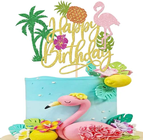 Miniatura 9 de 1 pieza de decoración de pastel de flamenco con purpurina para palmera, tortuga, hoja, flor, piña, flamenco, decoración para tartas tropicales