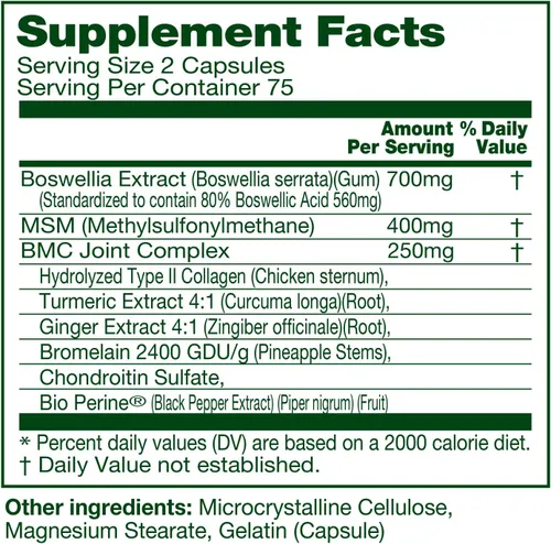Miniatura 3 de Boswellia MSM Complex 150 Caps - Apoya la salud de las articulaciones Colágeno, condroitina, cúrcuma