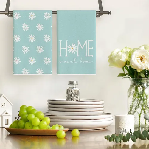 Miniatura 2 de Artoid Mode Blue Home Sweet Home Flowers - Juego de 2 toallas de cocina, 18 x 26 pulgadas, decoración de verano, juego de 2 toallas de mano