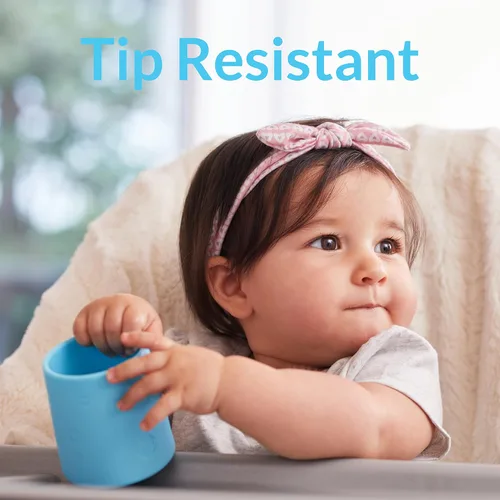 Miniatura 3 de PopYum Taza de entrenamiento de silicona, paquete de 2, morado eléctrico y rosa orquídea Asas, sin BPA, entrenamiento de autoalimentación, vaso