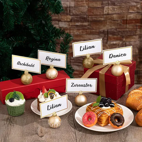 Miniatura 4 de Civaner Juego de 12 Soportes para Tarjetas de Lugar de Adorno Navideño y Tarjetas de Nombre, Bola de Cristal Dorado, Soporte para Letrero de Números